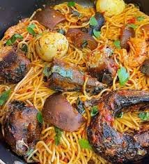 JOLLOF SPAGHETTI WITH BLACKFISH & ONE EGG